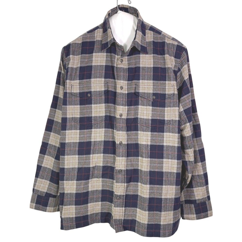 Banana Republic Emiliano plaid Flannel Shirt Men's‎ Sz XXL 2XL Blue SOFT